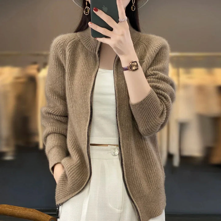 Selena Wool Zip-Up Cardigan