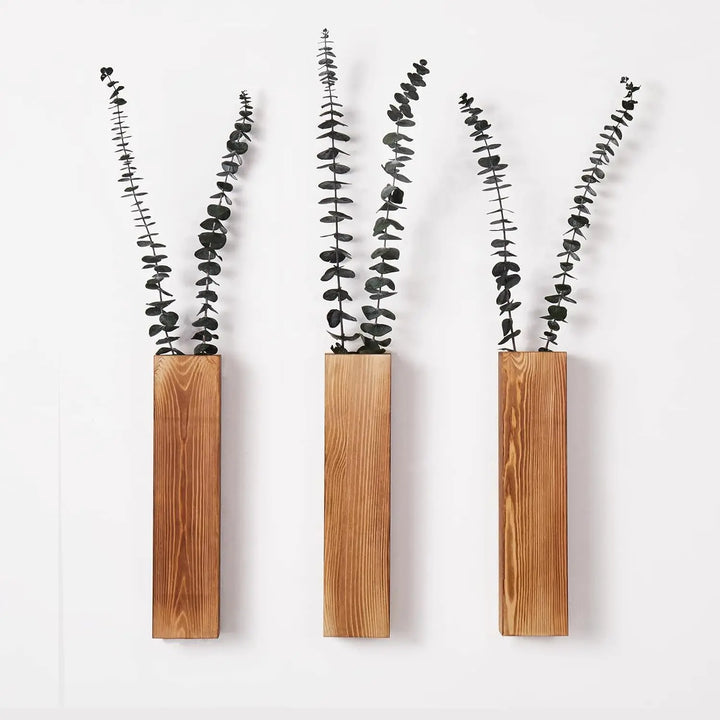 Vertical Wooden Wall-Mounted Vase – Minimal Rustic Flower Holder