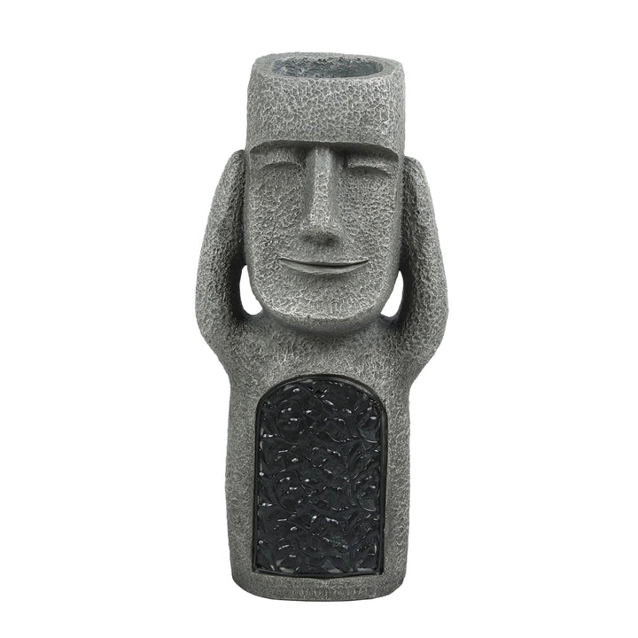 Solar Resin Moai Garden Statue with Planter & LED Light