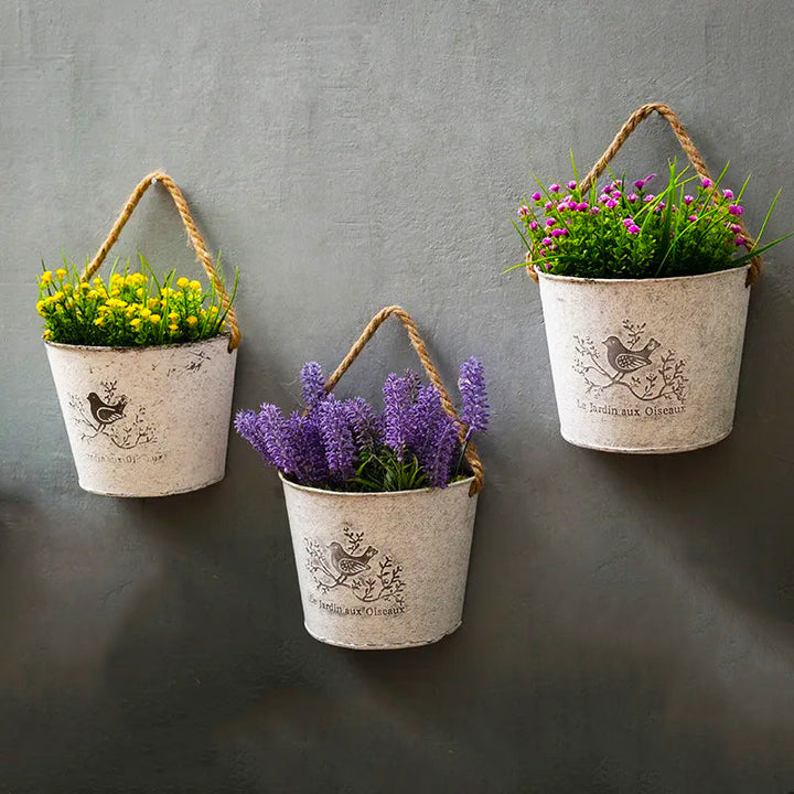 Provénce Hanging Metal Wall Planters – Rustic French Garden Charm