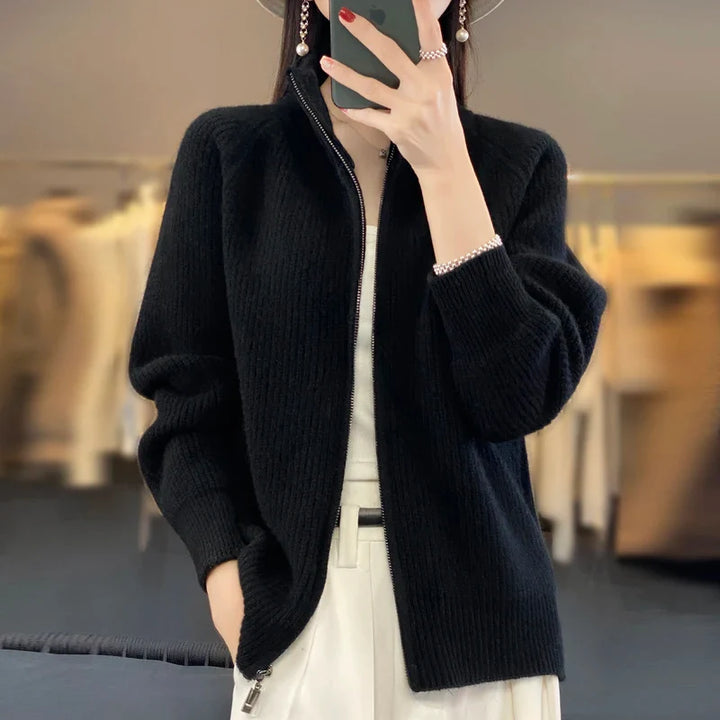Selena Wool Zip-Up Cardigan