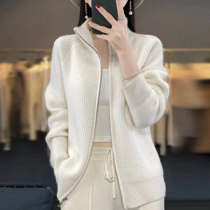 Selena Wool Zip-Up Cardigan