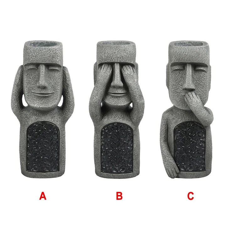 Solar Resin Moai Garden Statue with Planter & LED Light