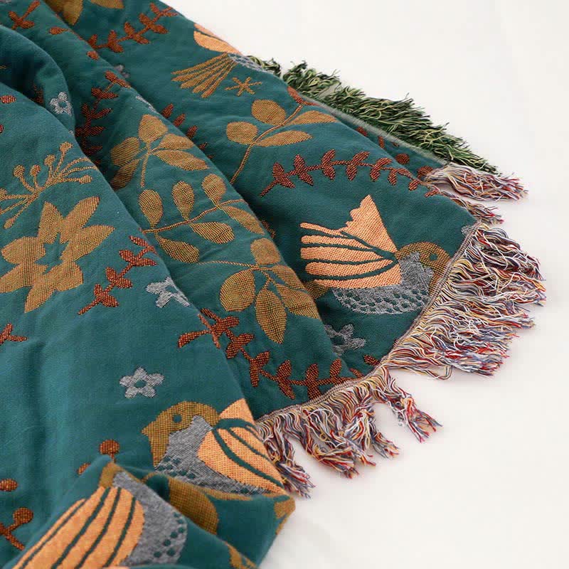 Boho Embroidered Reversible Cotton Quilt