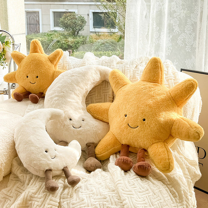 Sun and Moon Plush Pillow – Celestial Decorative Cushion