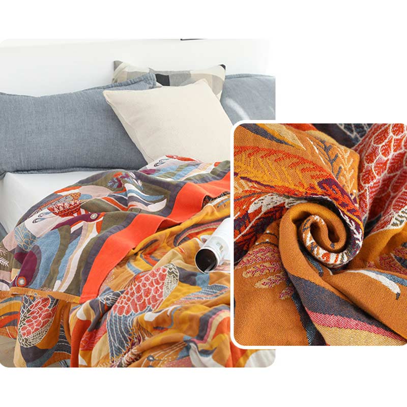 Reversible Cotton Quilt with Toucan Design
